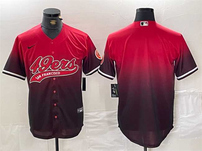 Mens San Francisco 49ers Blank Red Black With Patch Cool Base Stitched Baseball Jersey
